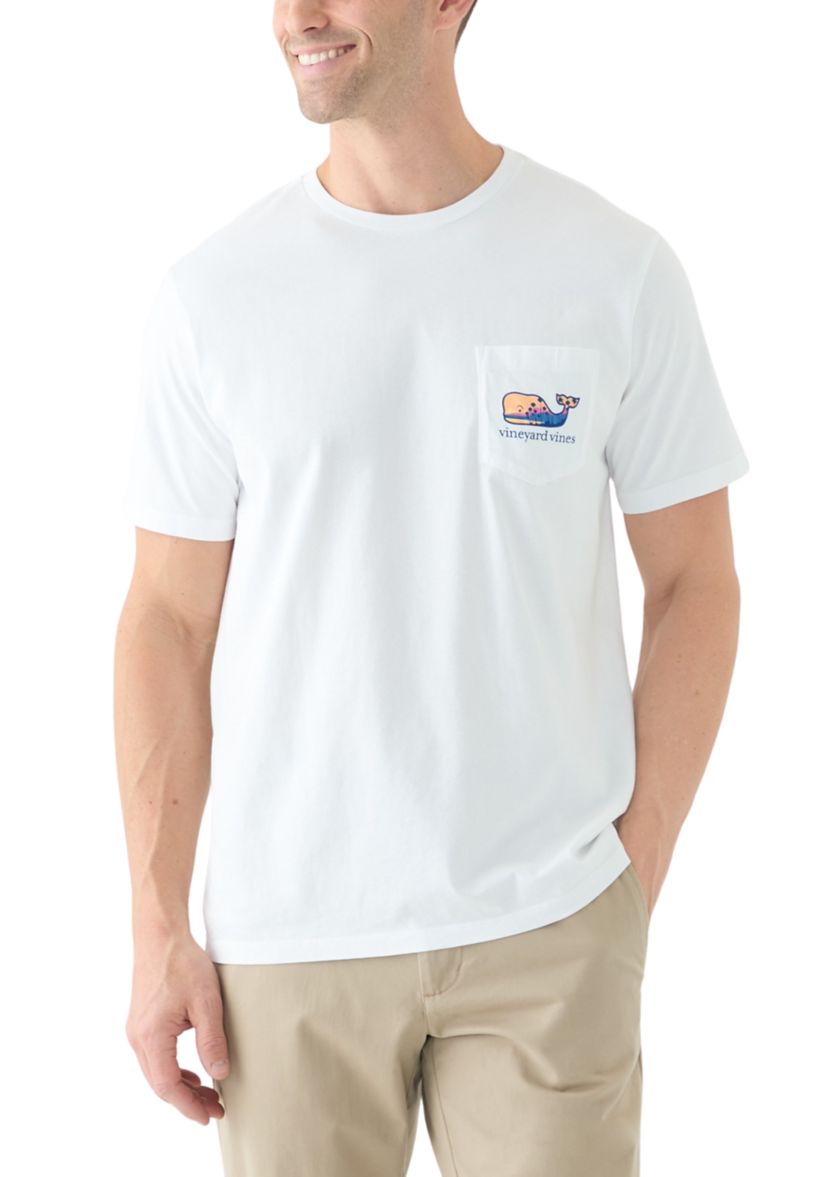 Mens Palm Tree Silhouette Scenic Whale Short Sleeve Graphic T-Shirt