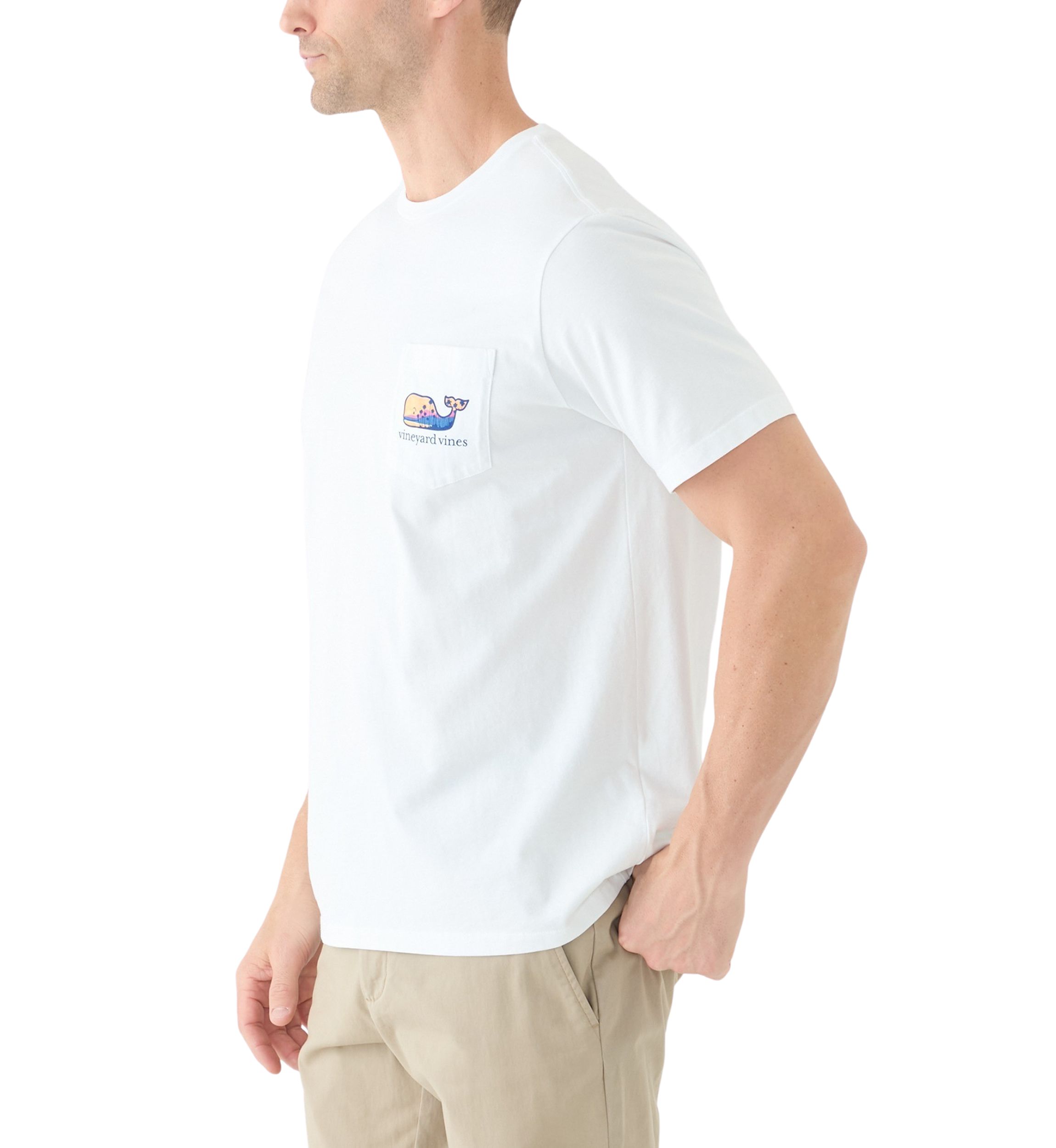 Mens Palm Tree Silhouette Scenic Whale Short Sleeve Graphic T-Shirt