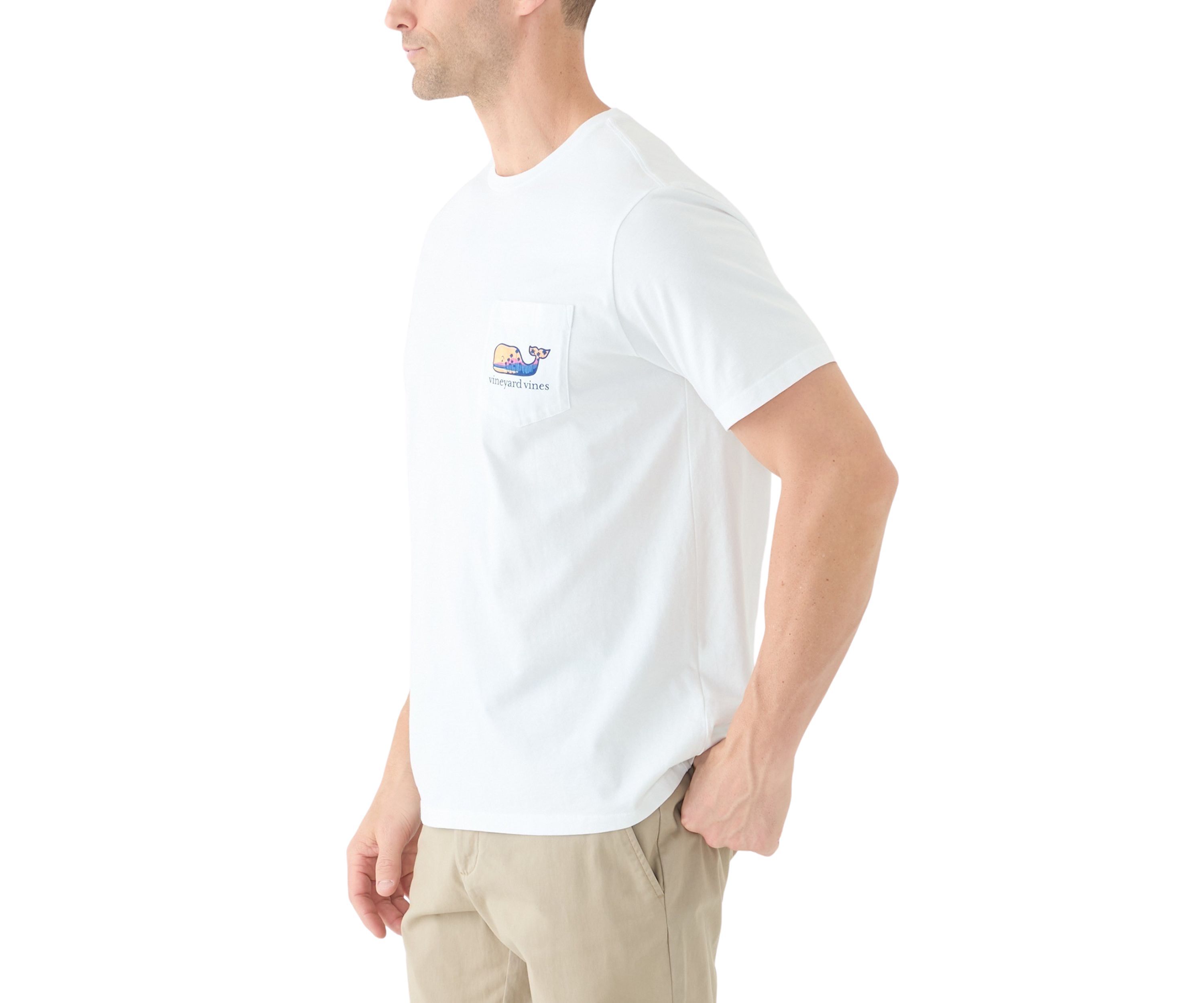 Mens Palm Tree Silhouette Scenic Whale Short Sleeve Graphic T-Shirt