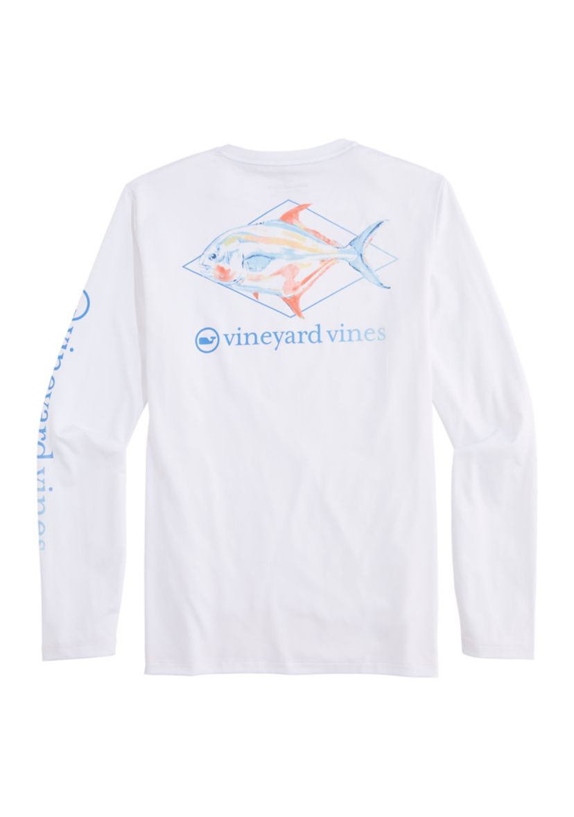 Mens Long Sleeve Painted Permit Fish Harbor Performance T-Shirt