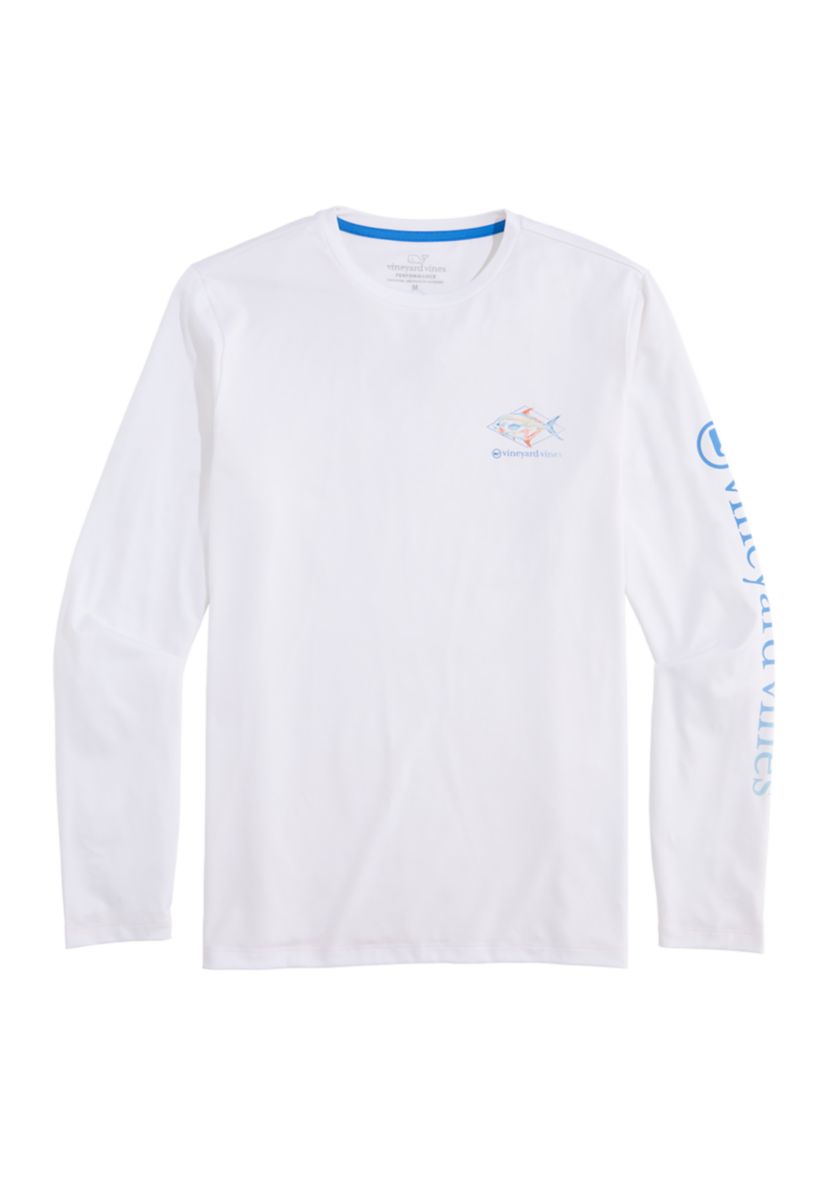 Mens Long Sleeve Painted Permit Fish Harbor Performance T-Shirt