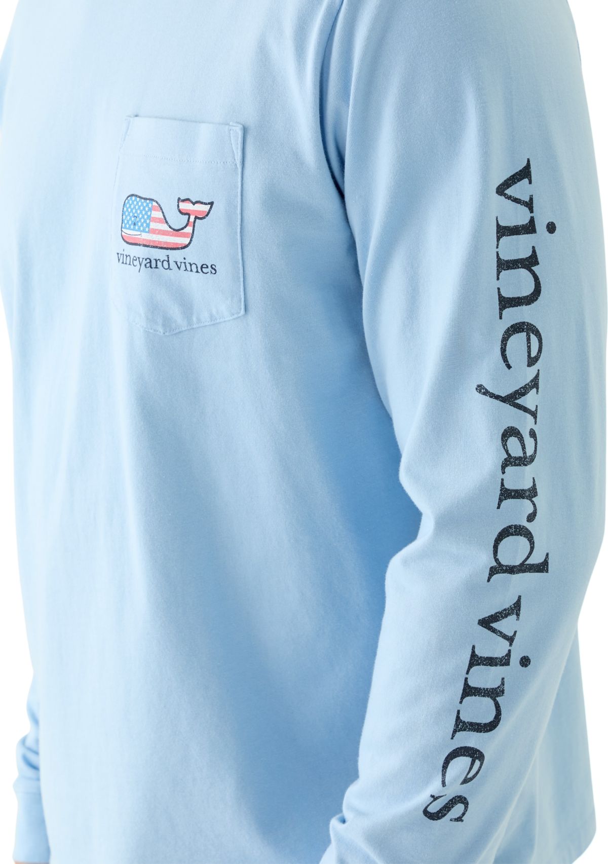 Mens Flag Whale Long Sleeve Pocket Graphic T-Shirt