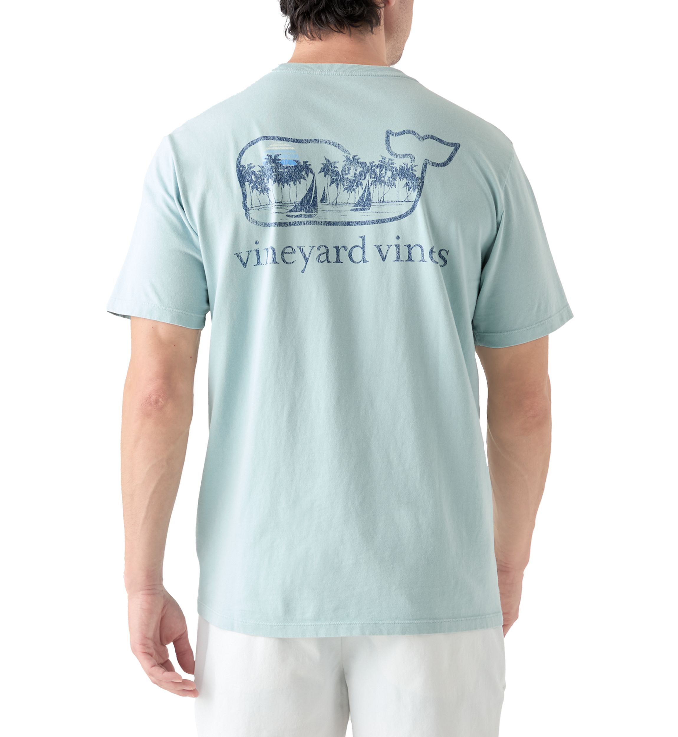 Mens Drift Dye Surf Palm Sail Whale Short Sleeve Pocket T-Shirt