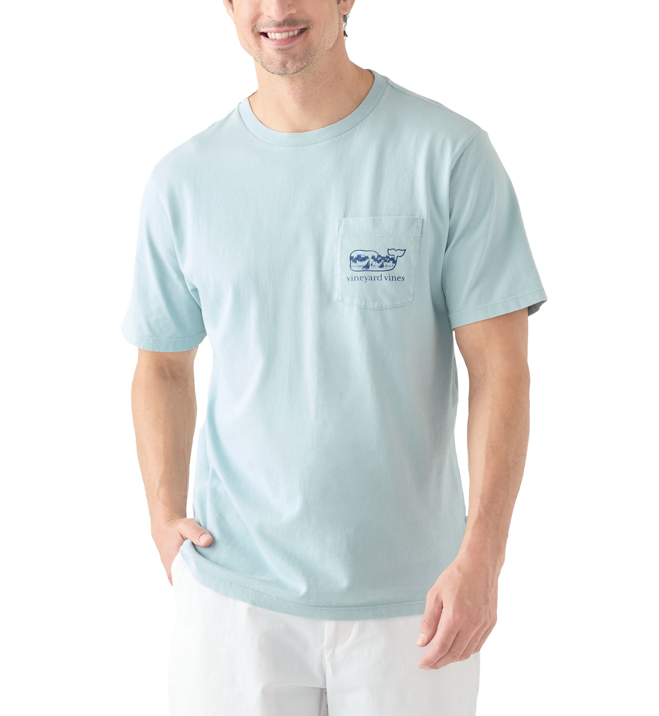 Mens Drift Dye Surf Palm Sail Whale Short Sleeve Pocket T-Shirt