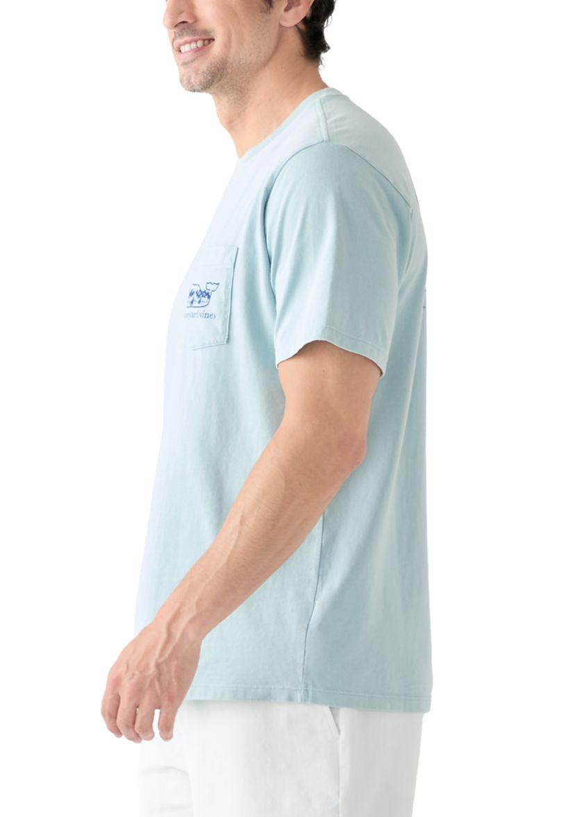 Mens Drift Dye Surf Palm Sail Whale Short Sleeve Pocket T-Shirt