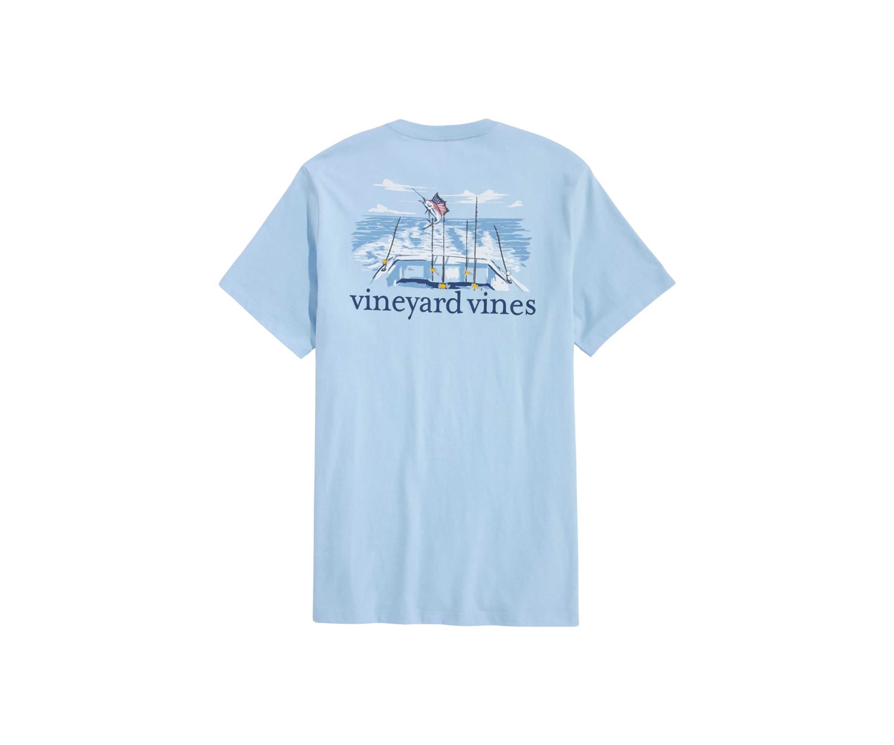 Mens USA Marlin Fishing Short Sleeve Pocket Graphic T-Shirt