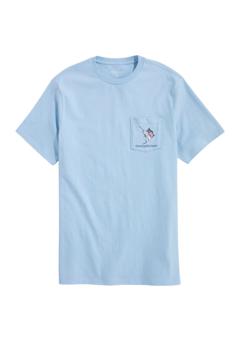 Mens USA Marlin Fishing Short Sleeve Pocket Graphic T-Shirt
