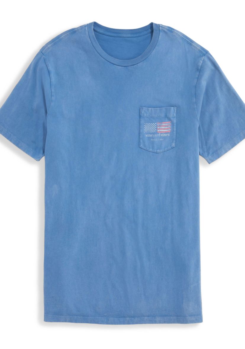 Mens Drift Dye Surf Minimal Flag Short Sleeve Pocket Graphic T-Shirt