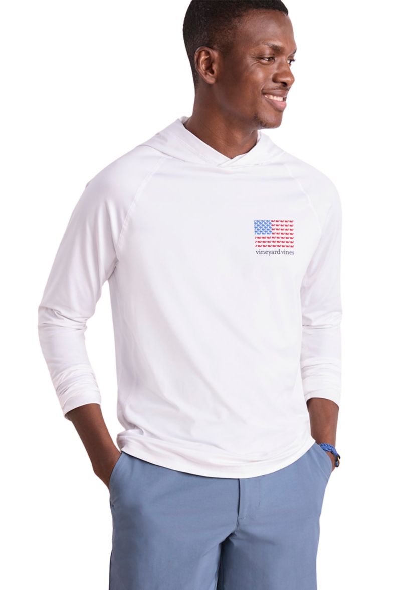 Mens Micro Whale Flag Long Sleeve Harbor Hooded T-Shirt
