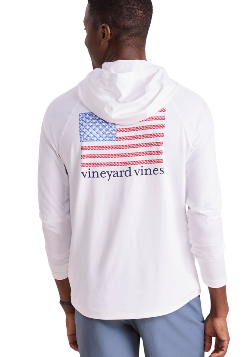 Mens Micro Whale Flag Long Sleeve Harbor Hooded T-Shirt