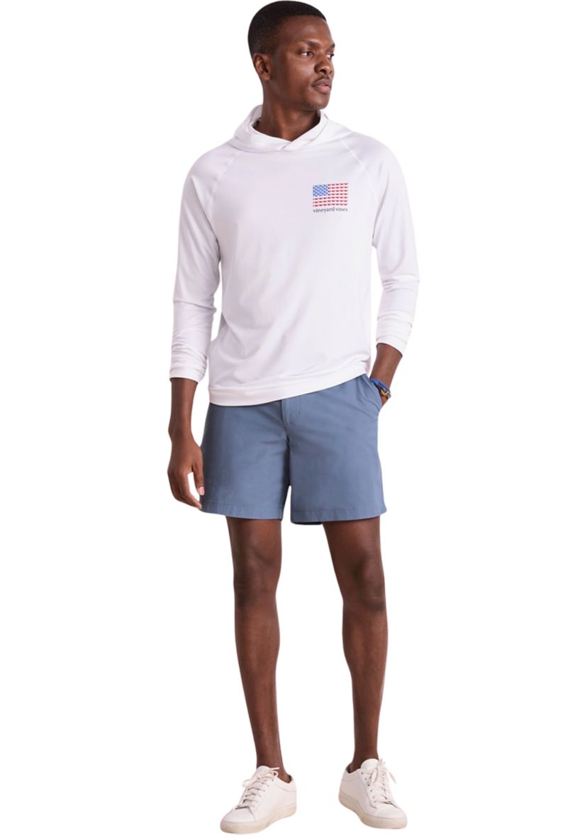 Mens Micro Whale Flag Long Sleeve Harbor Hooded T-Shirt