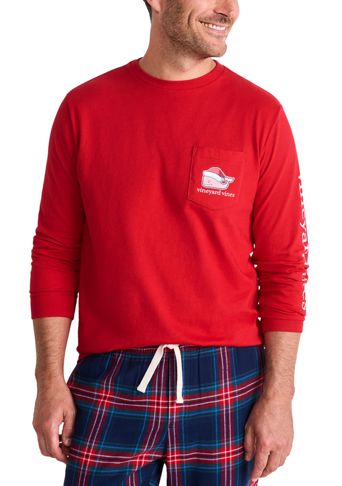 Mens Santa Whale Long Sleeve T-Shirt