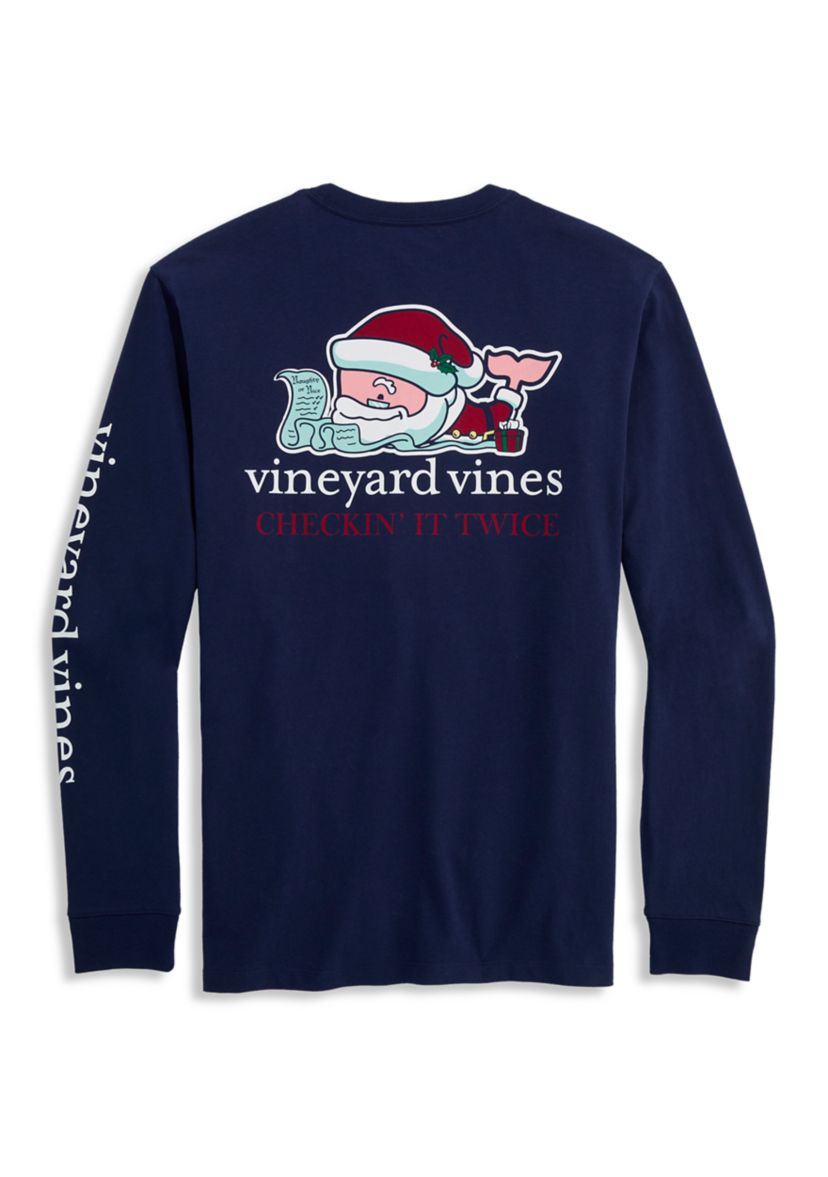 Santas List Whale Long Sleeve Pocket Graphic T-Shirt