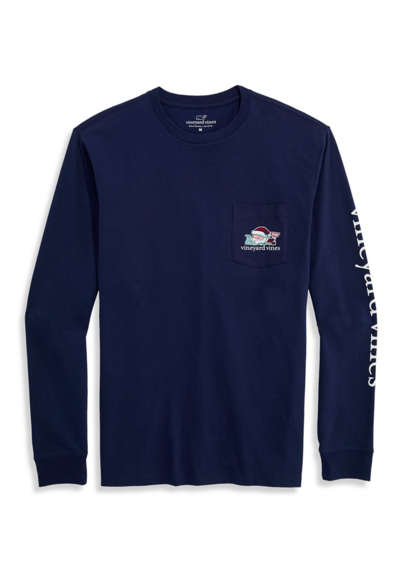 Santas List Whale Long Sleeve Pocket Graphic T-Shirt