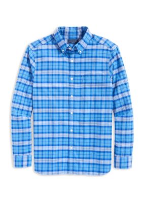 Regent Regular-Fit Sport Shirt, Slub Cotton Dark-Blue Plaid