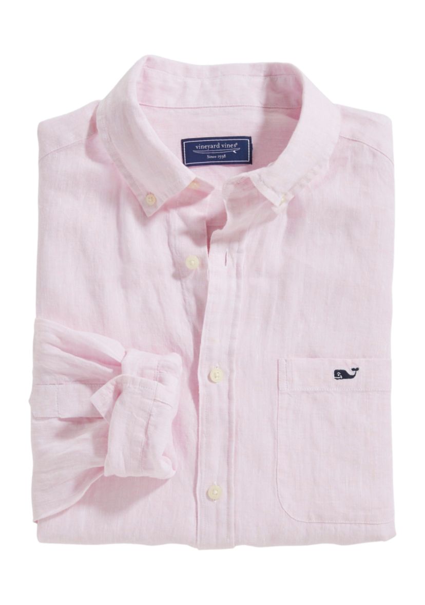 Mens Long Sleeve Solid Linen Shirt