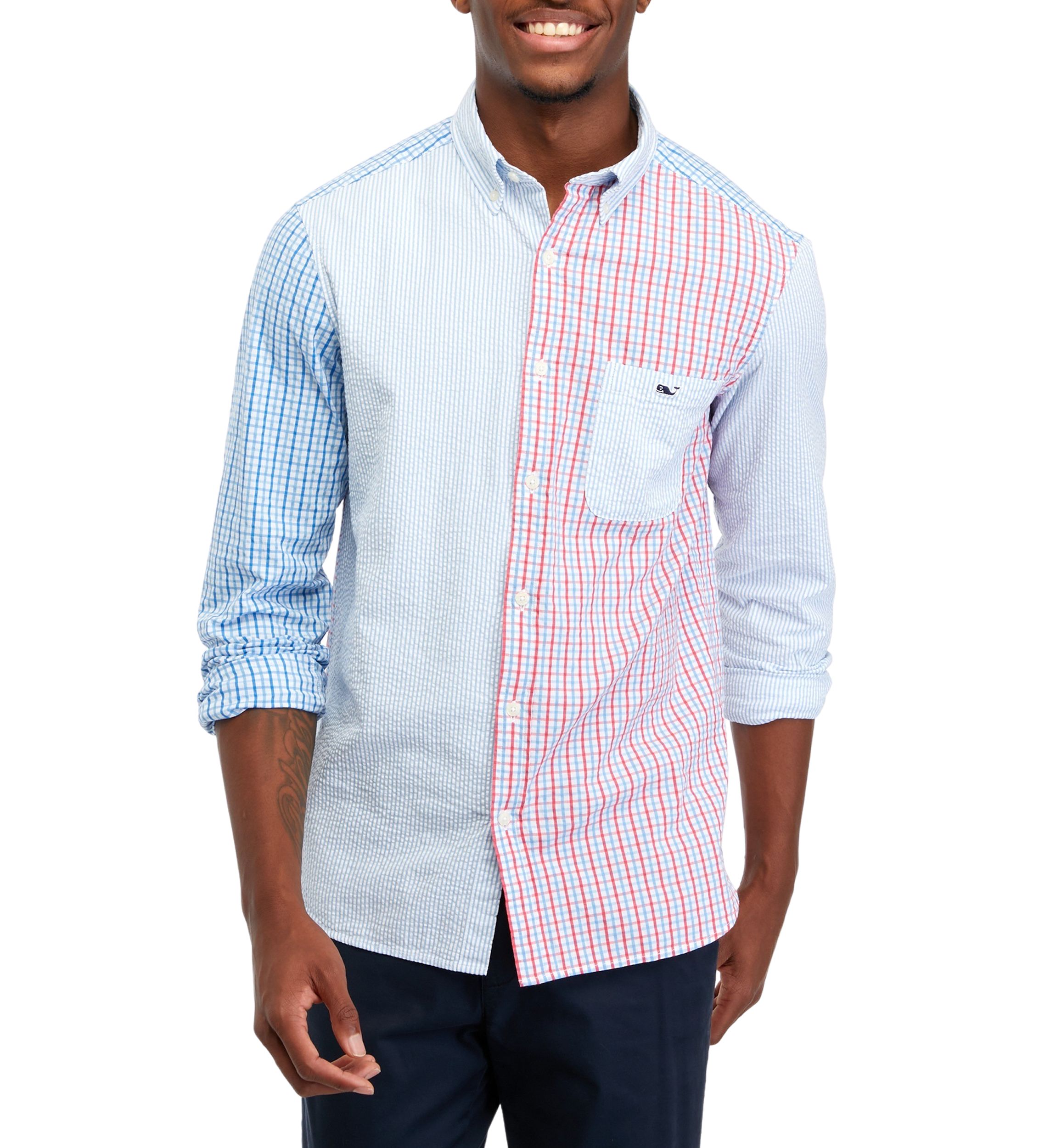 Mens Stretch Seersucker Mixed Pattern Shirt