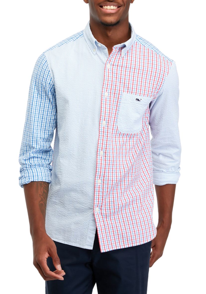 Mens Stretch Seersucker Mixed Pattern Shirt