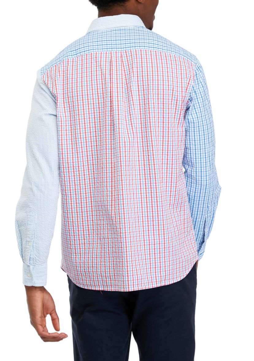 Mens Stretch Seersucker Mixed Pattern Shirt