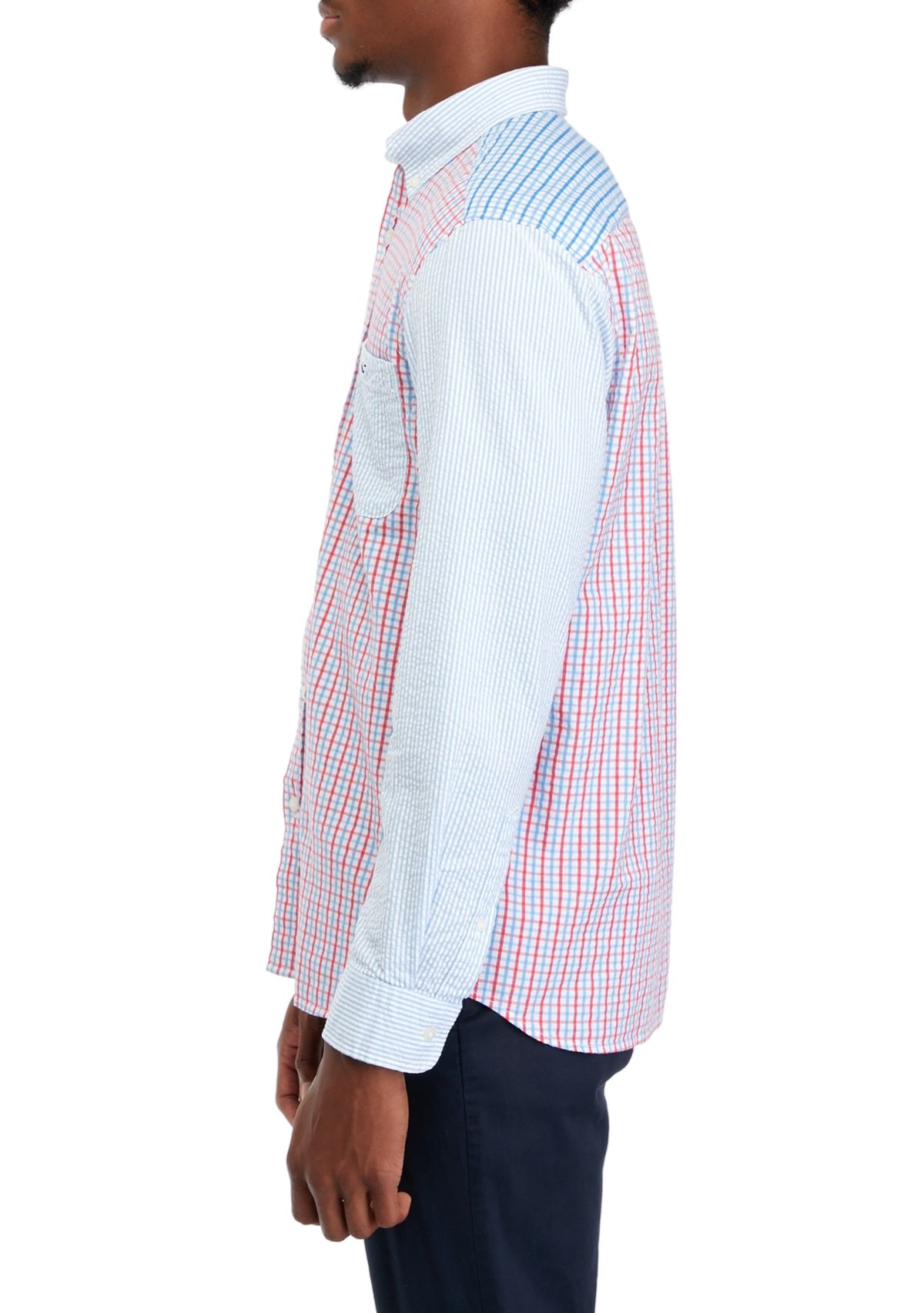 Mens Stretch Seersucker Mixed Pattern Shirt