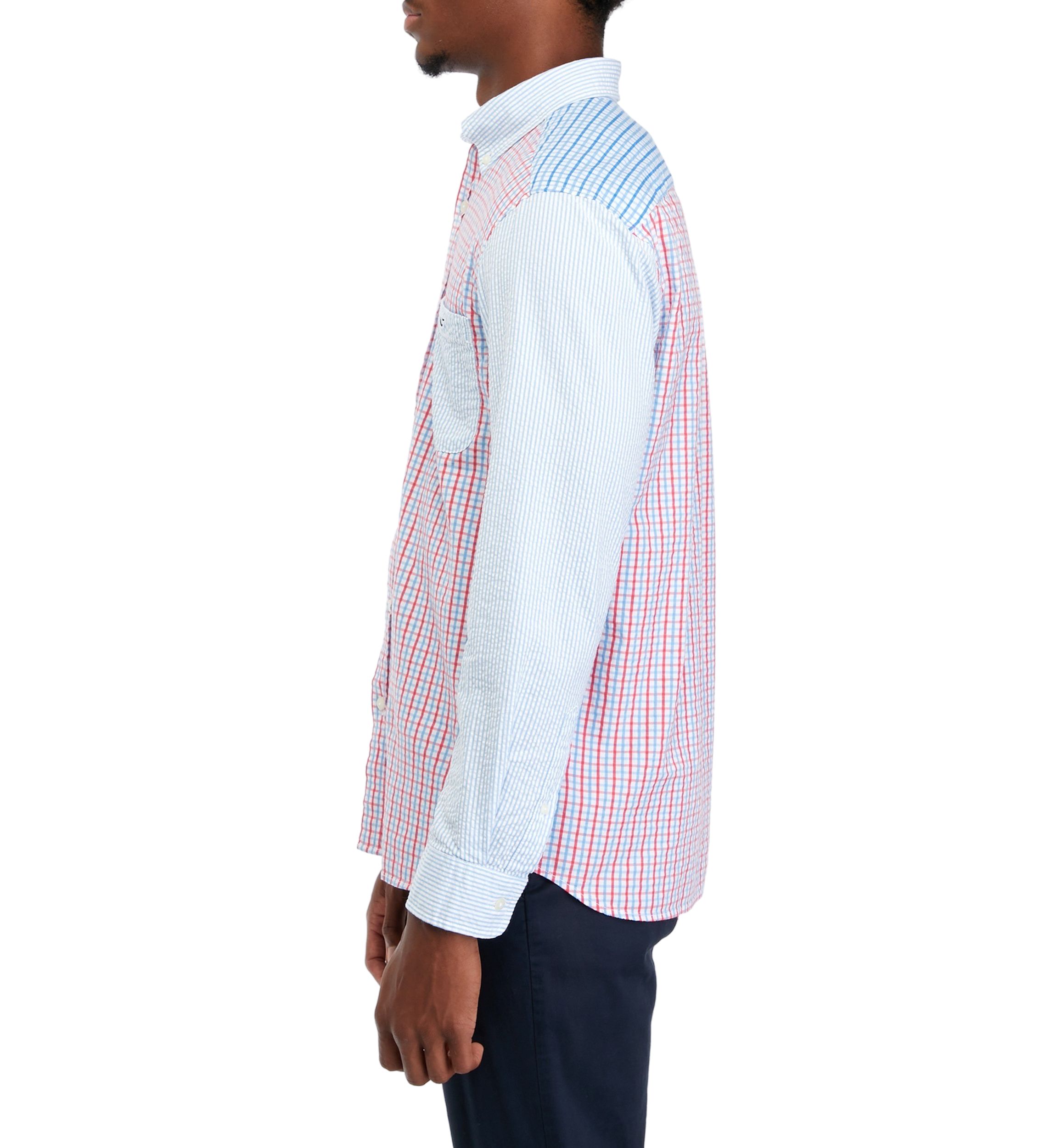 Mens Stretch Seersucker Mixed Pattern Shirt