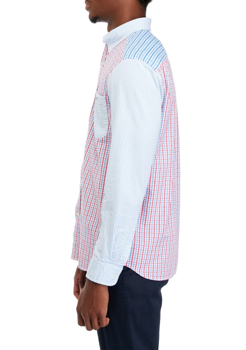 Mens Stretch Seersucker Mixed Pattern Shirt