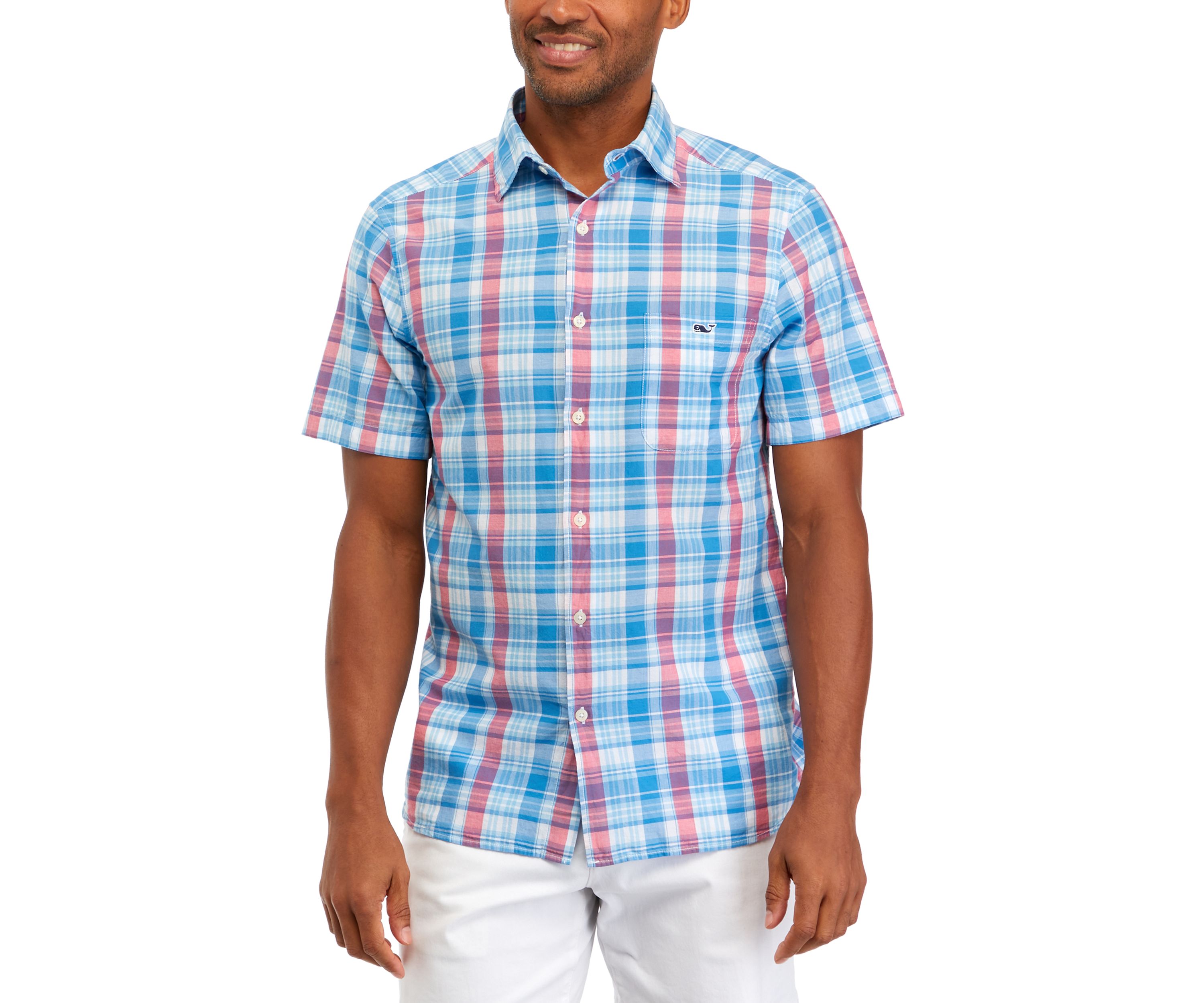 Mens Plaid Madras Short Sleeve Shirt