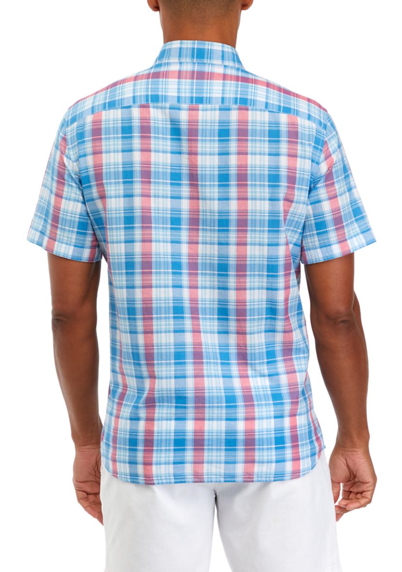 Mens Plaid Madras Short Sleeve Shirt