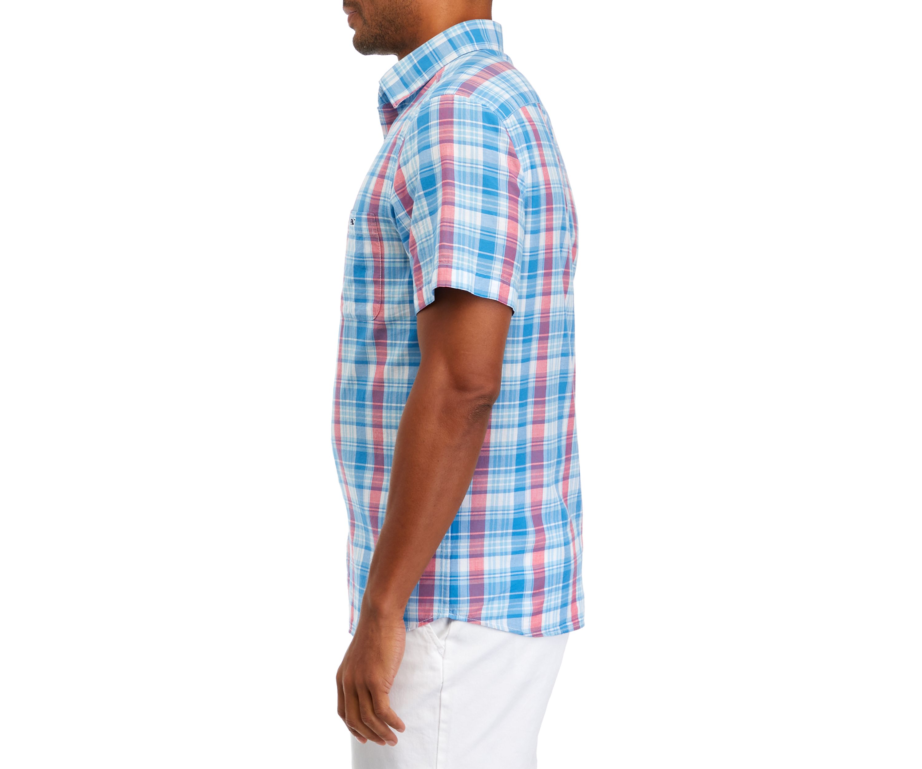 Mens Plaid Madras Short Sleeve Shirt