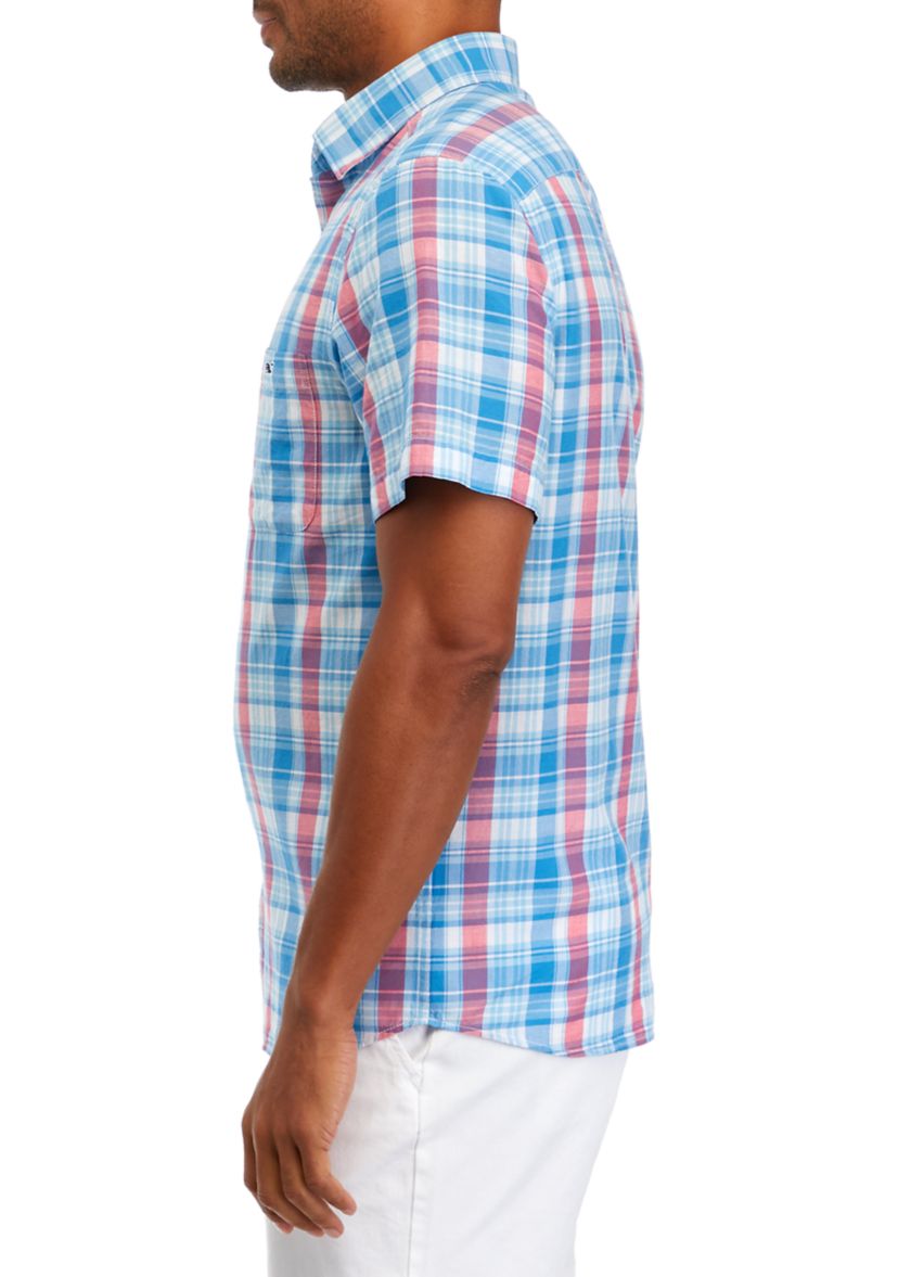 Mens Plaid Madras Short Sleeve Shirt