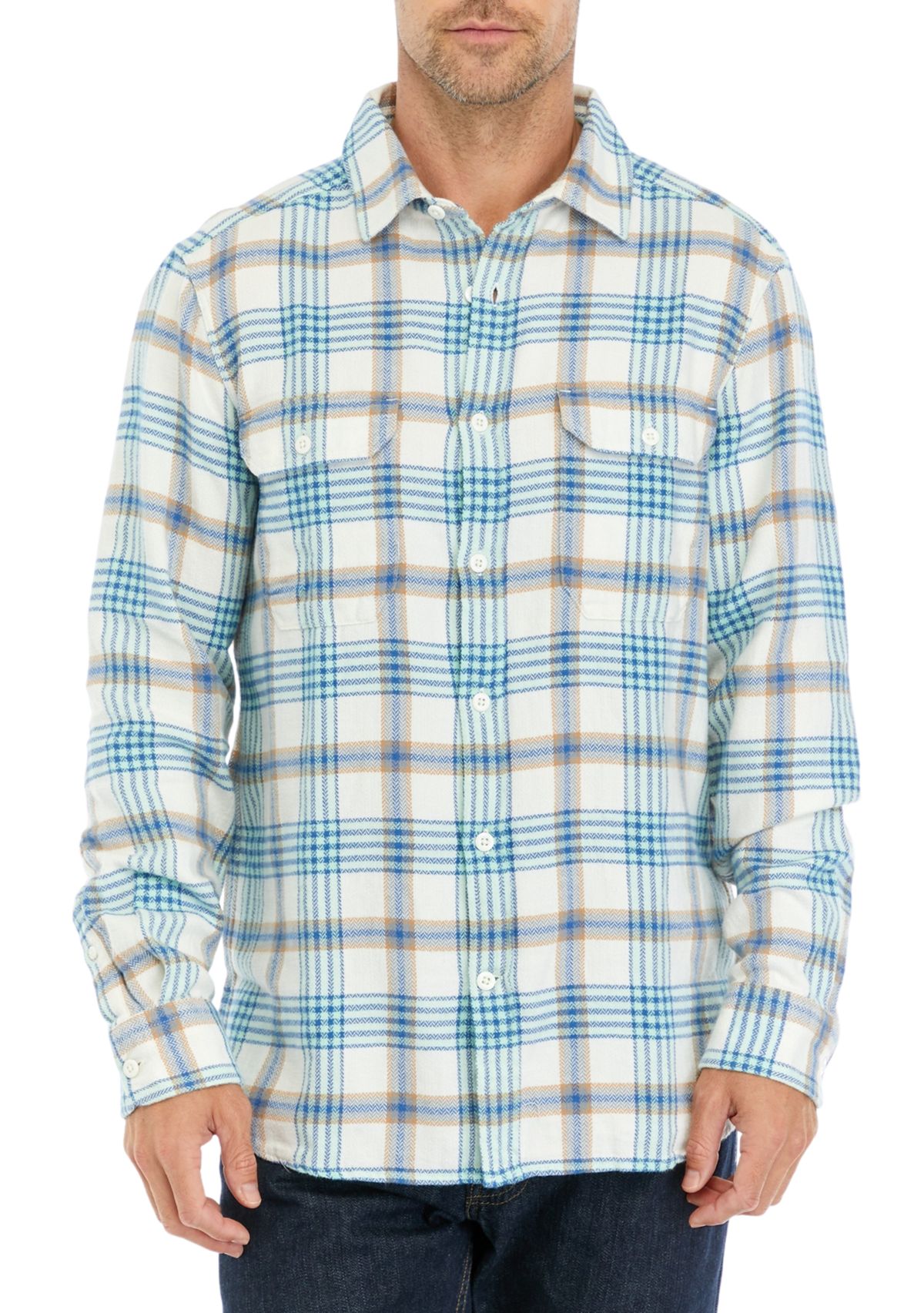 Mens Plaid Herringbone Flannel Workshirt