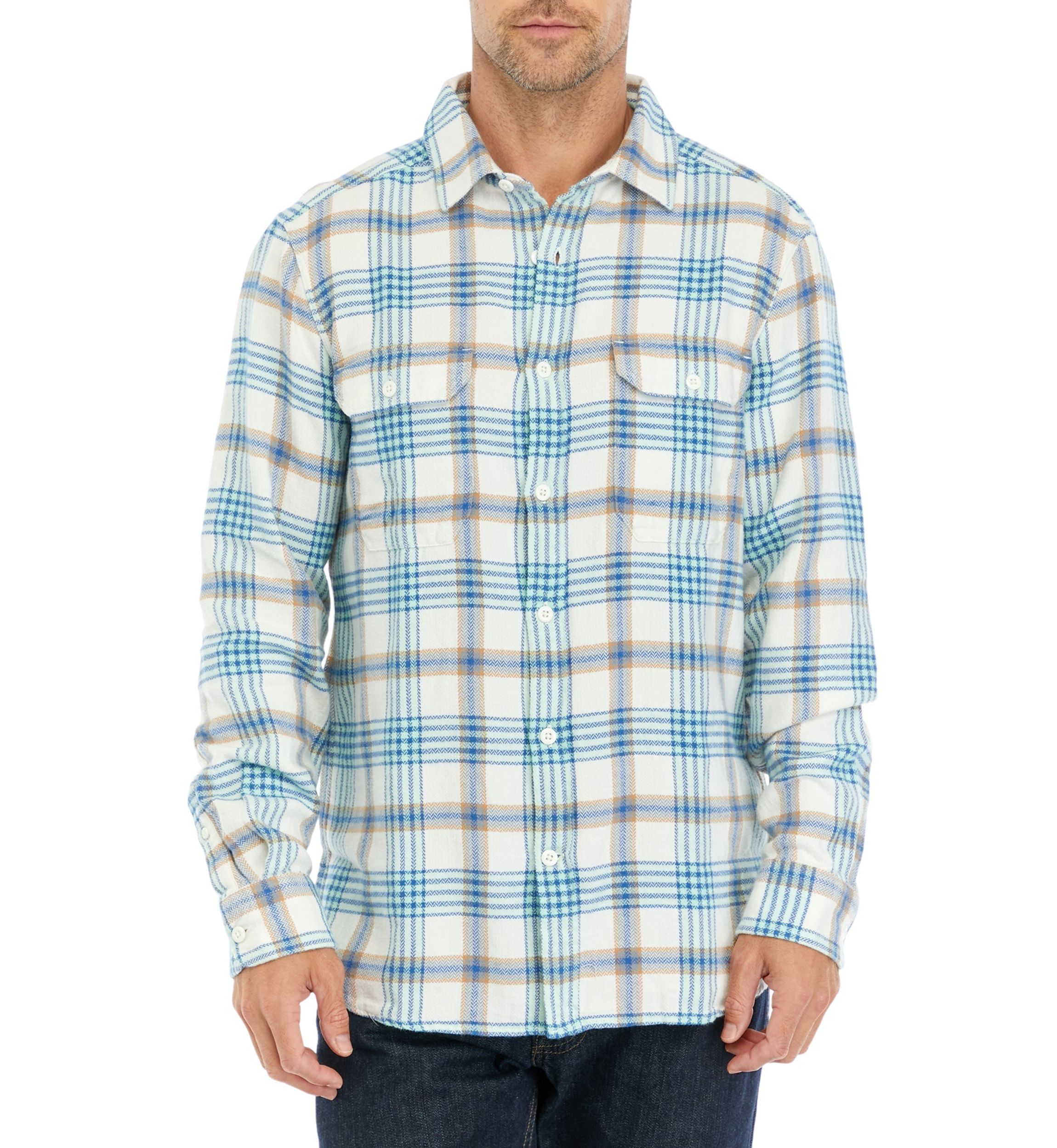 Mens Plaid Herringbone Flannel Workshirt
