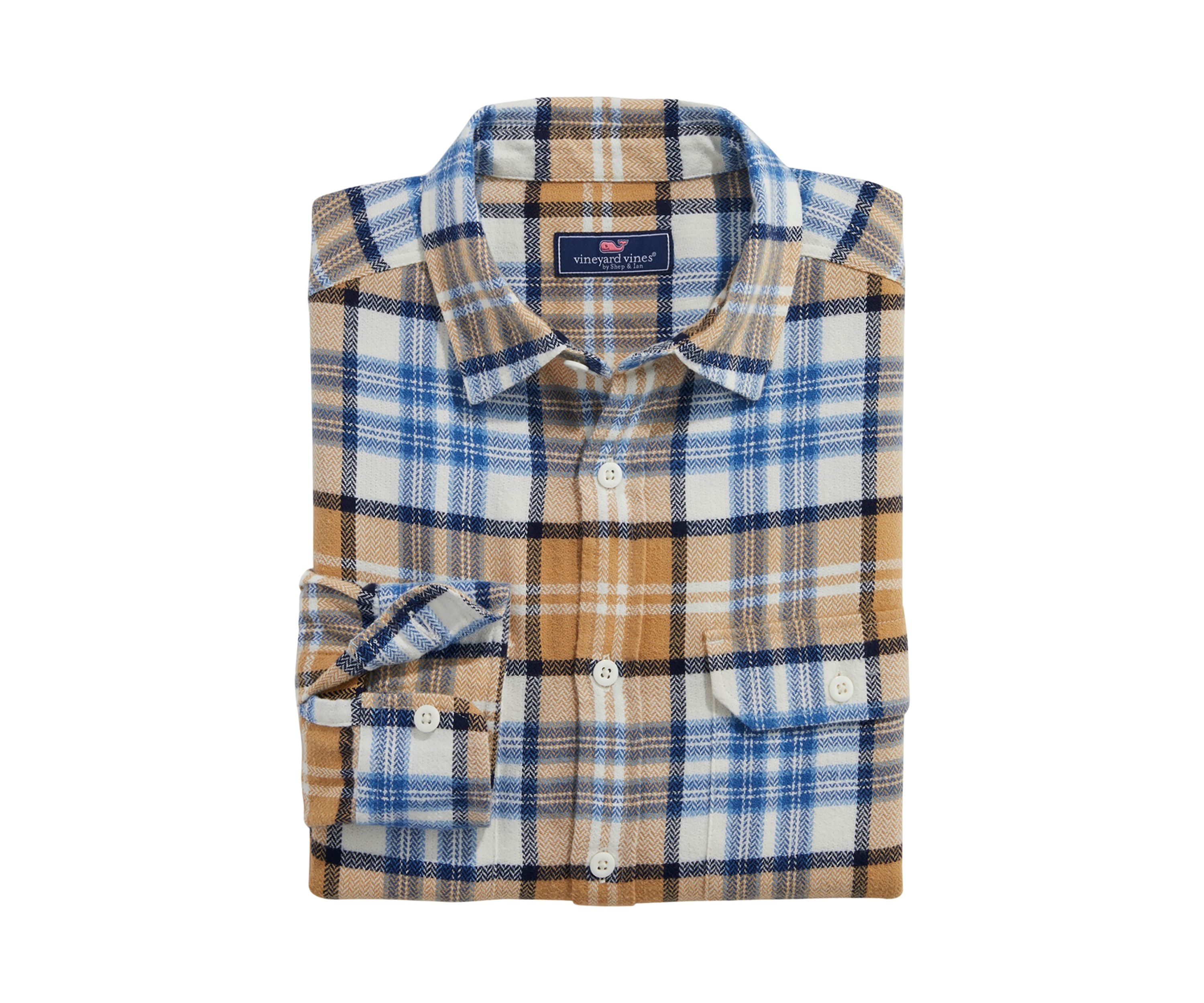 Mens Plaid Herringbone Flannel Work Shirt