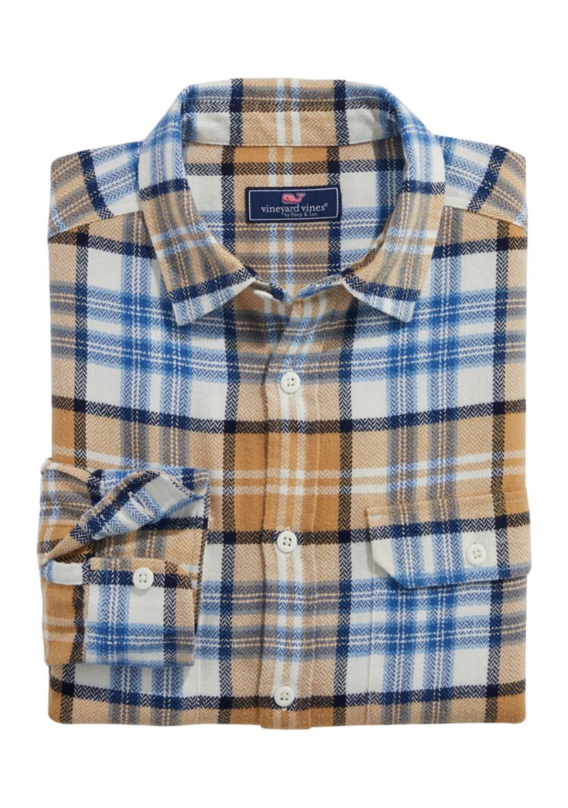 Mens Plaid Herringbone Flannel Work Shirt