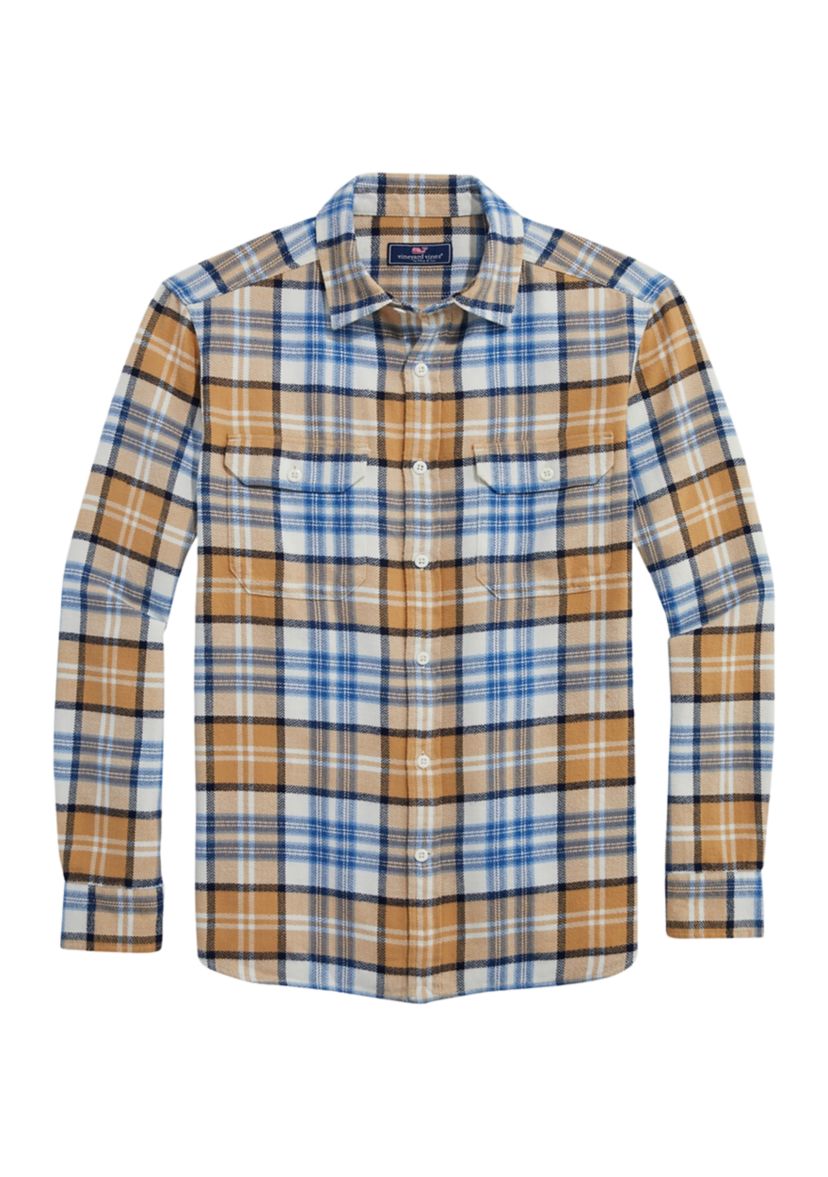 Mens Plaid Herringbone Flannel Work Shirt