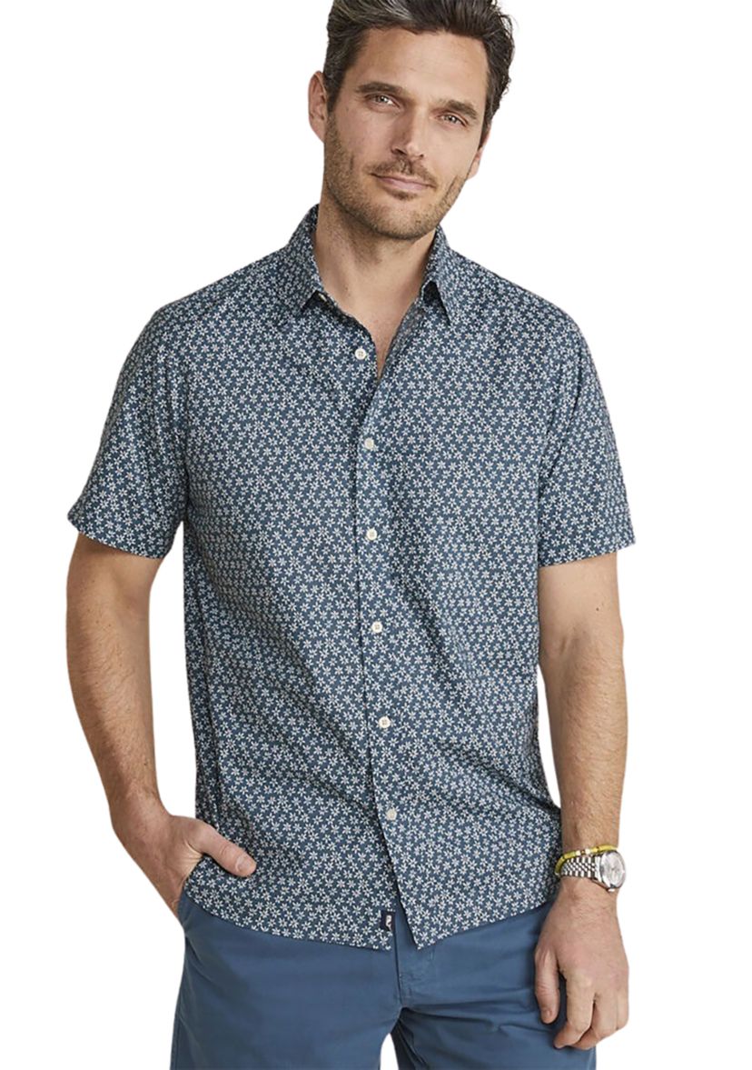 Cotton Short-Sleeve Micro Floral Shirt