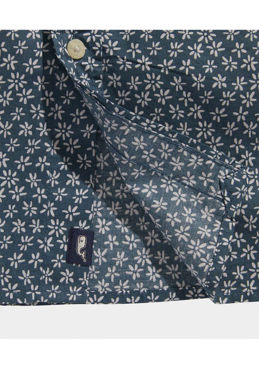 Cotton Short-Sleeve Micro Floral Shirt