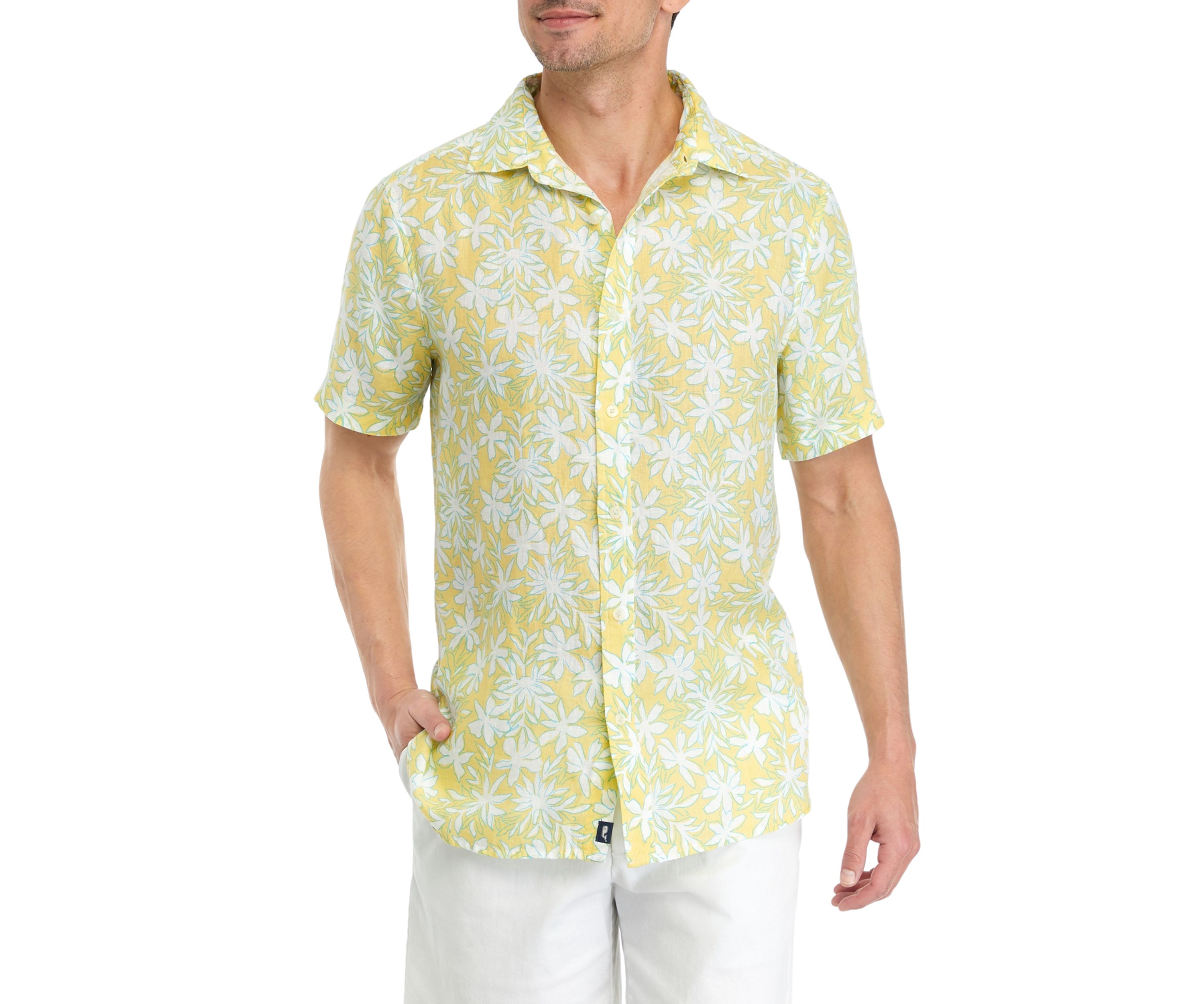 Mens Dockside Floral Printed Linen Short Sleeve Shirt