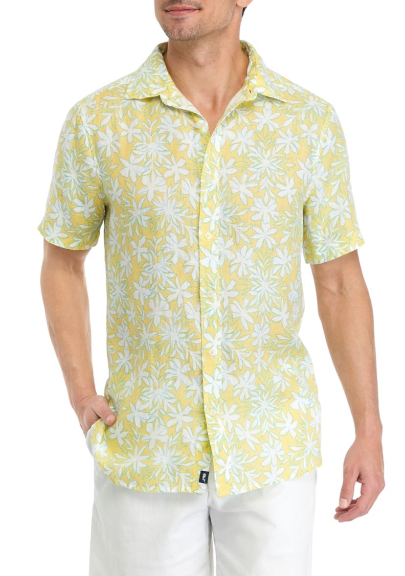 Mens Dockside Floral Printed Linen Short Sleeve Shirt