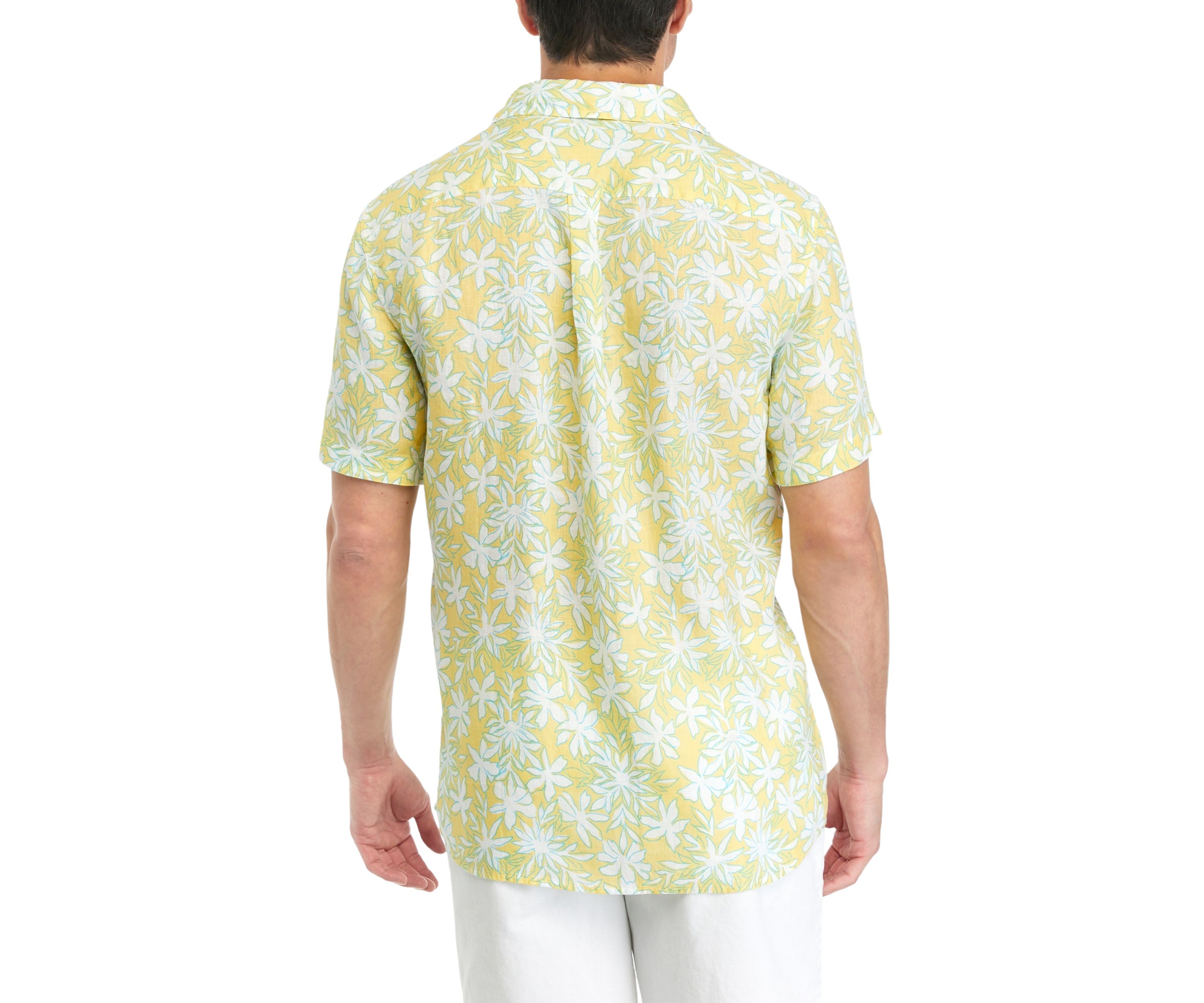 Mens Dockside Floral Printed Linen Short Sleeve Shirt