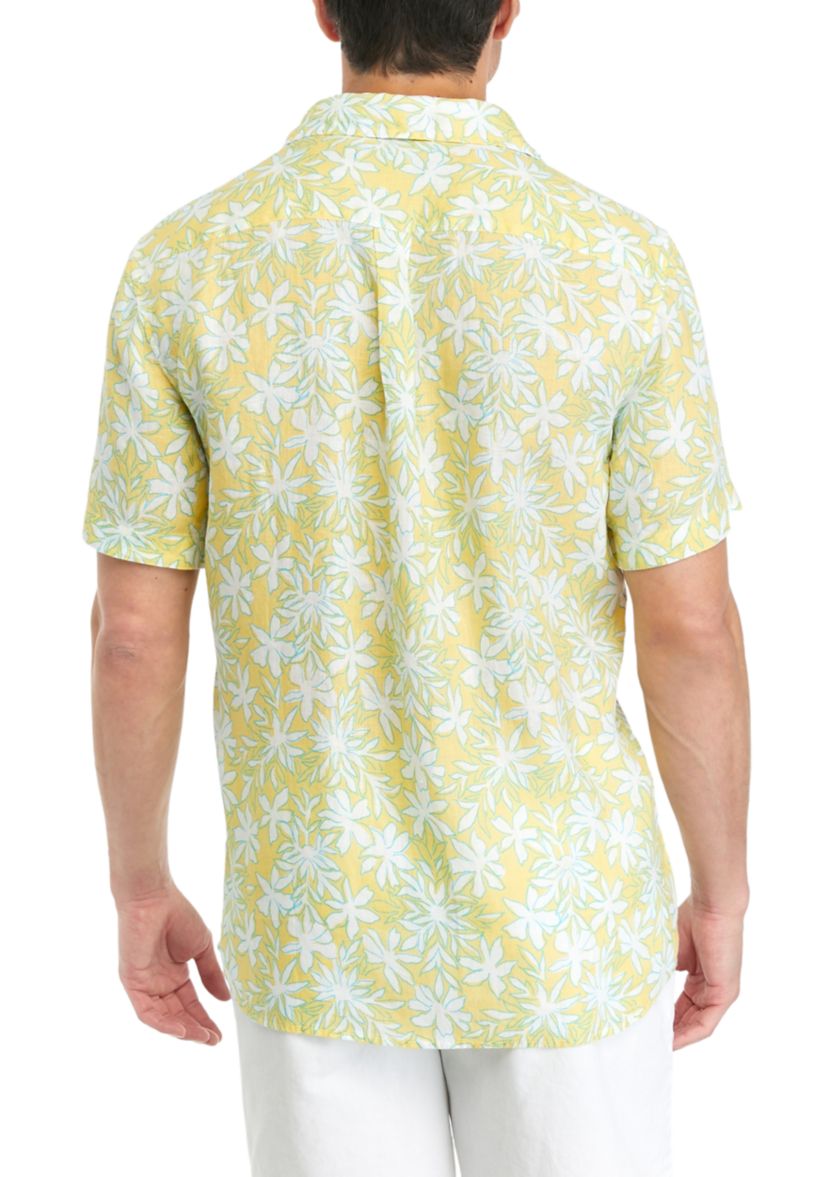 Mens Dockside Floral Printed Linen Short Sleeve Shirt