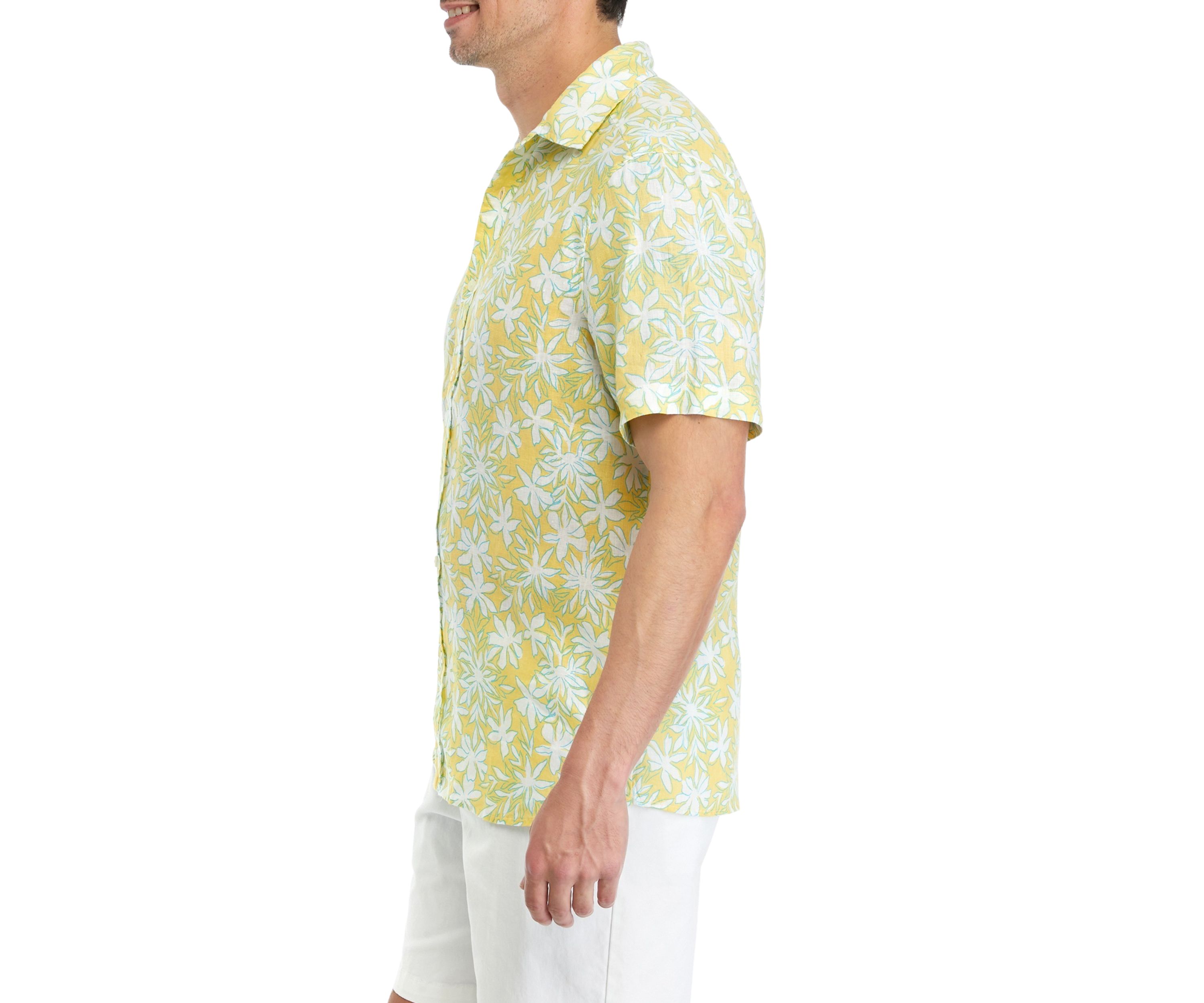 Mens Dockside Floral Printed Linen Short Sleeve Shirt