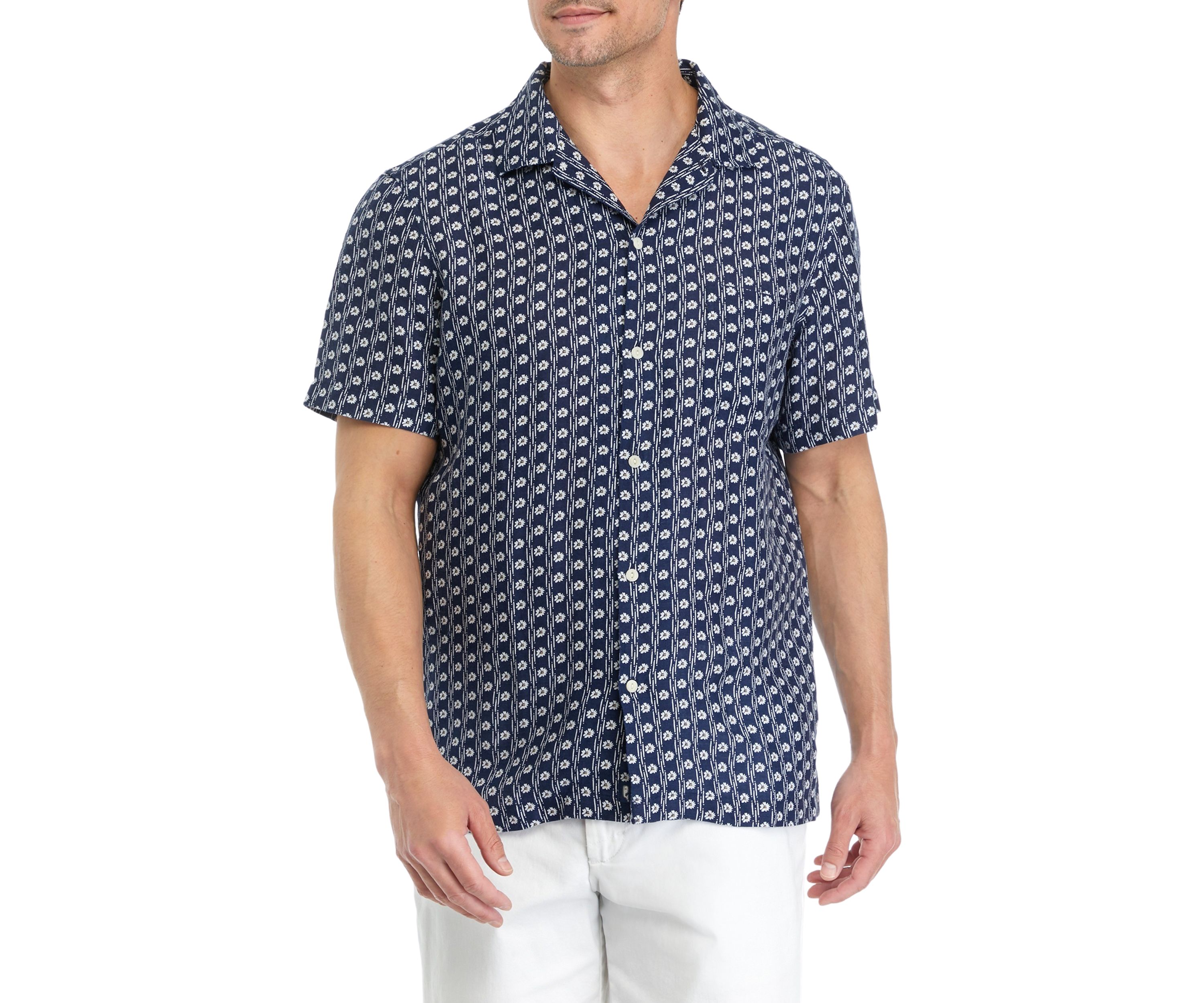 Mens Floral Border Short Sleeve Cabana Shirt