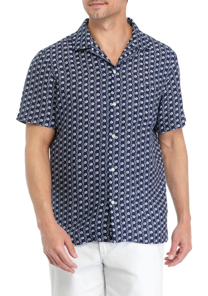 Mens Floral Border Short Sleeve Cabana Shirt