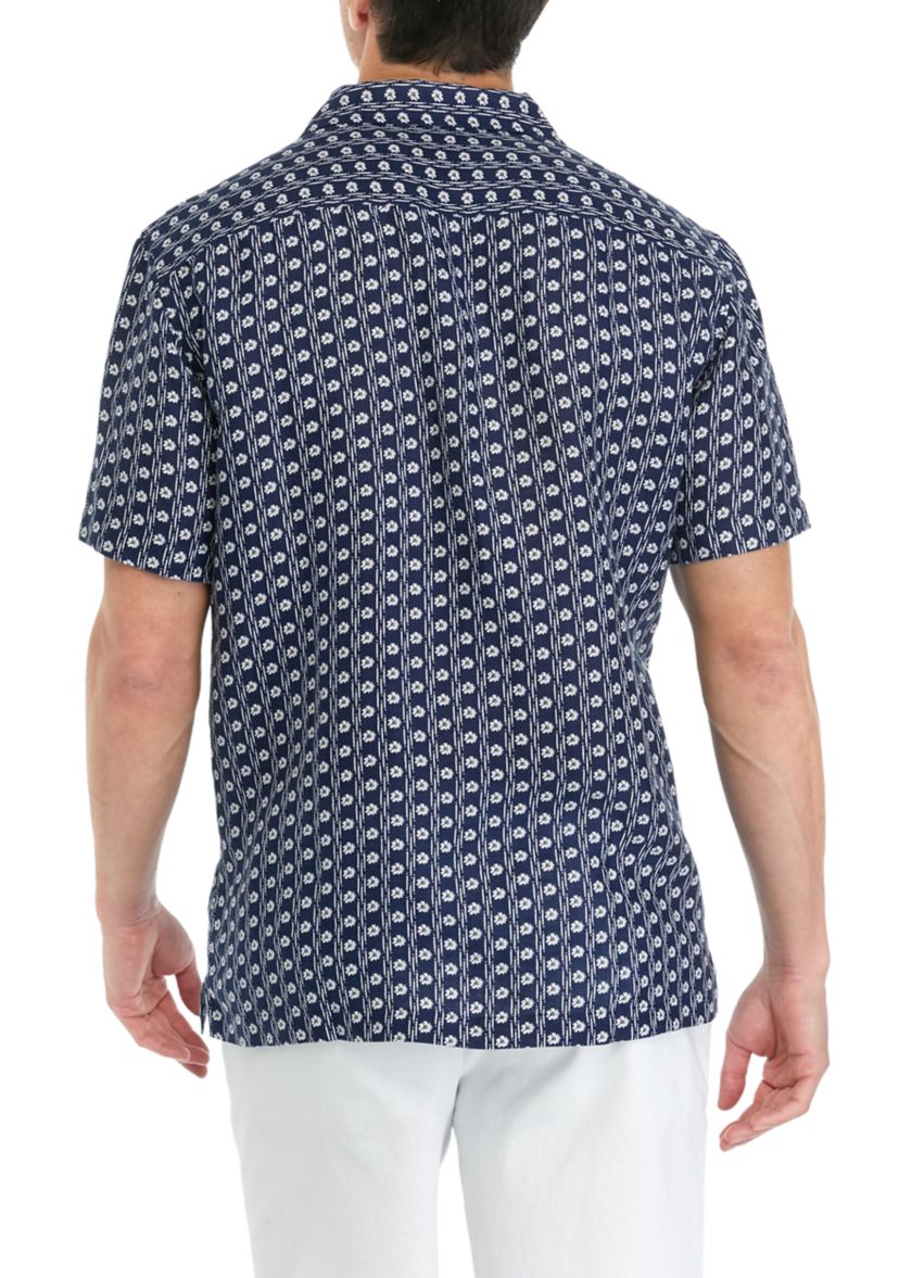 Mens Floral Border Short Sleeve Cabana Shirt