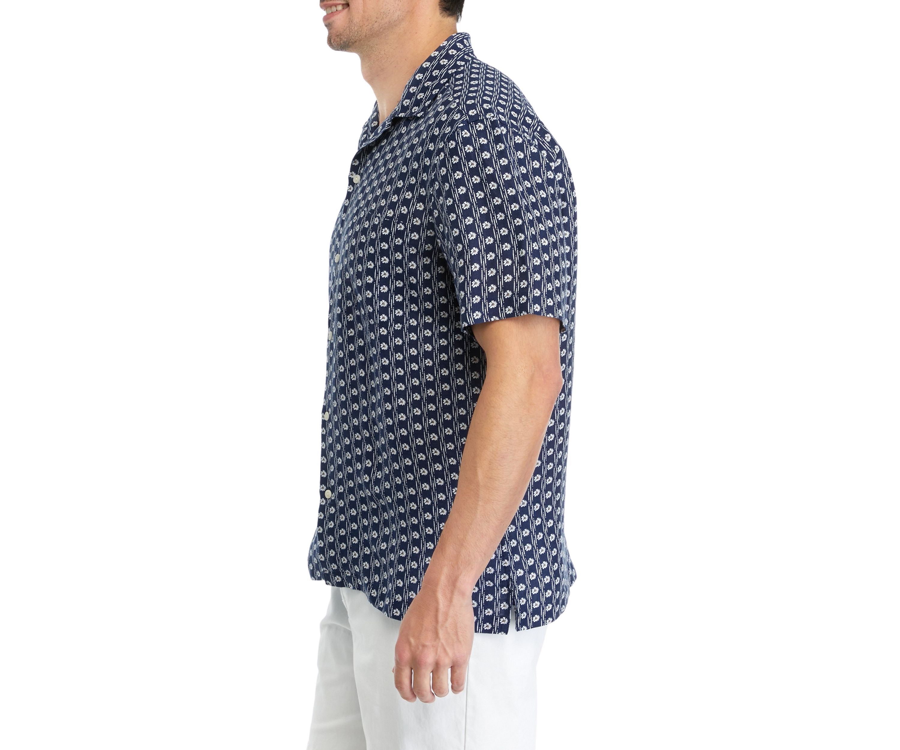 Mens Floral Border Short Sleeve Cabana Shirt