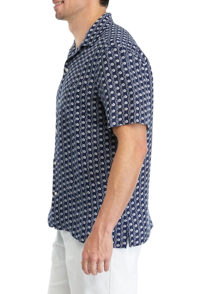 Mens Floral Border Short Sleeve Cabana Shirt