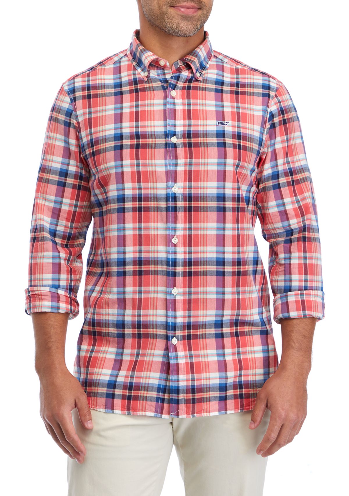 Mens Plaid Madras Whale Shirt