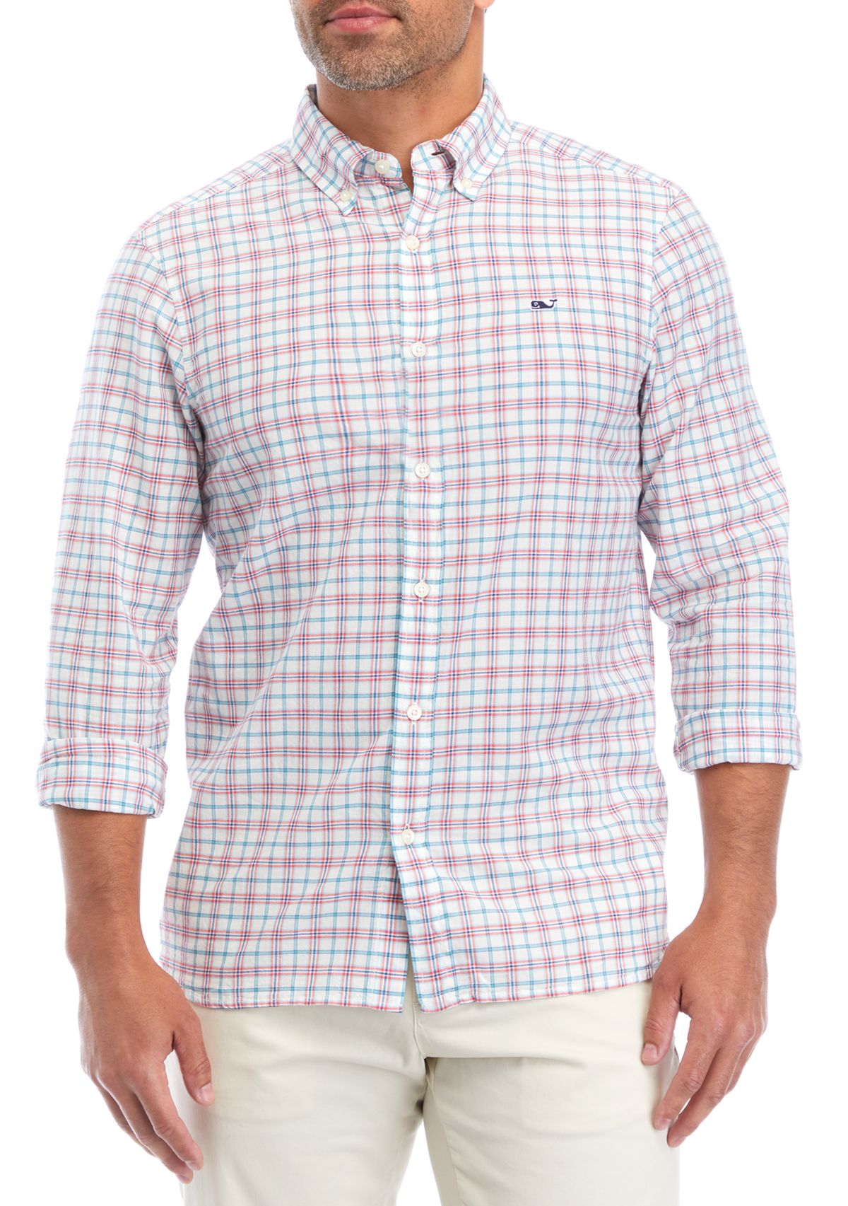 Mens Plaid Madras Whale Shirt