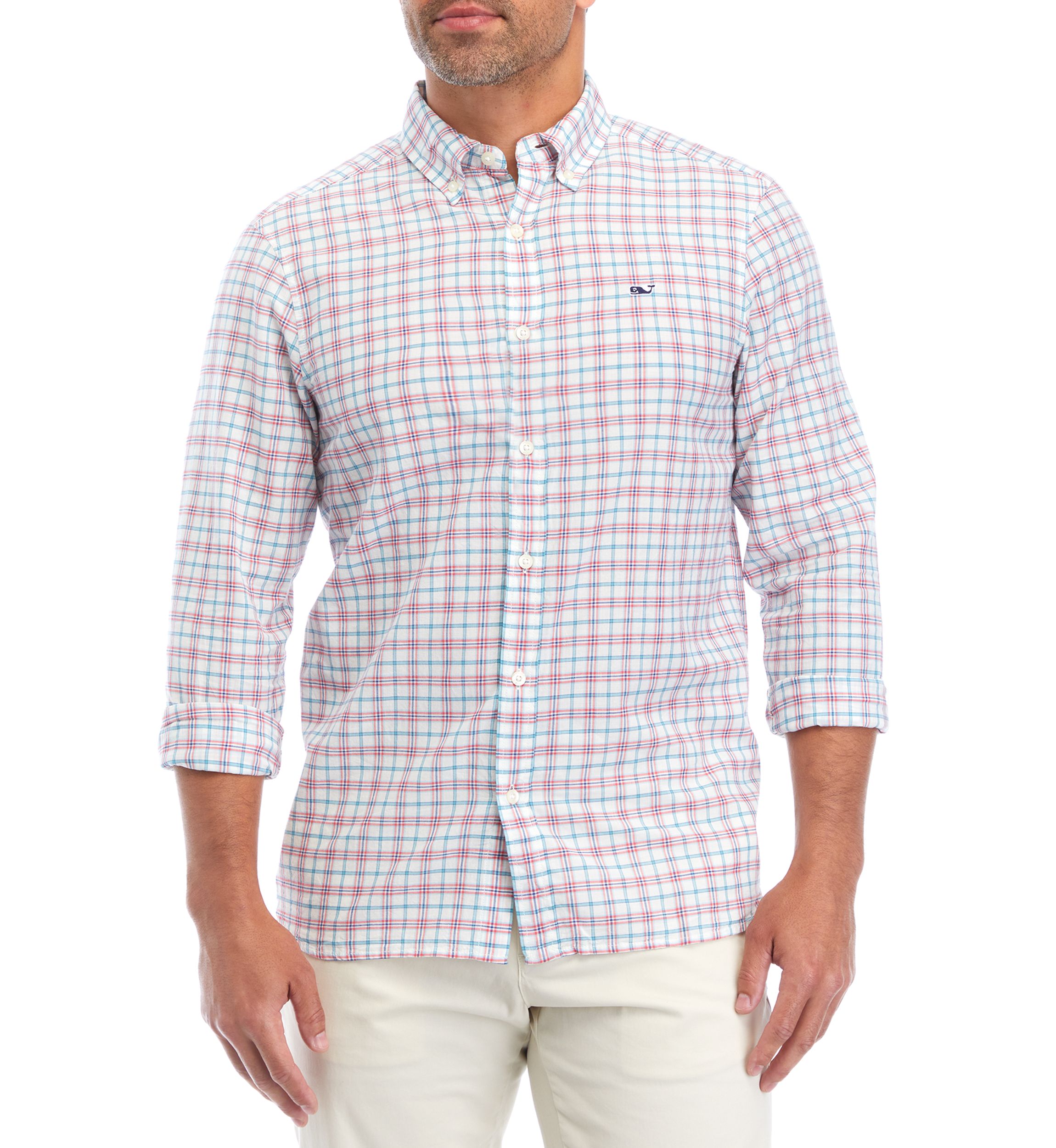 Mens Plaid Madras Whale Shirt